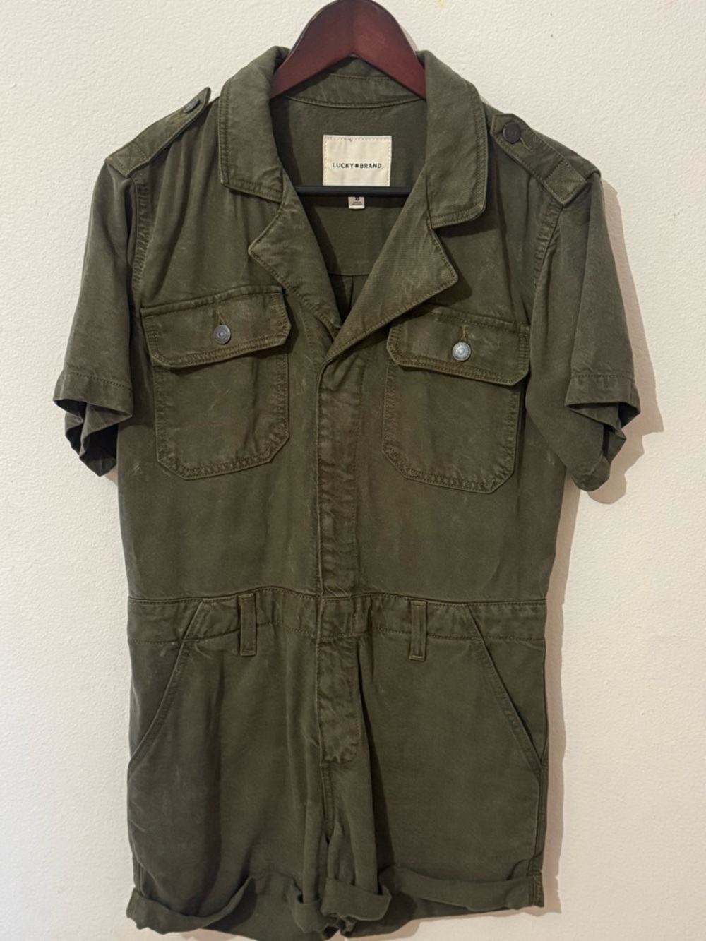 Lucky Brand Olive Green Short-Sleeve Utility Jumpsuit